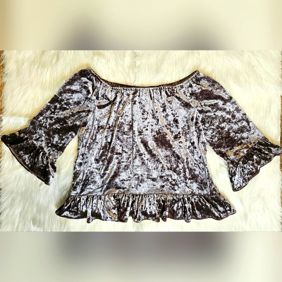 Anthropologie Sanctuary Julia Crushed Velvet Top Bell/Flare Sleeves Pink - Picture 3 of 13